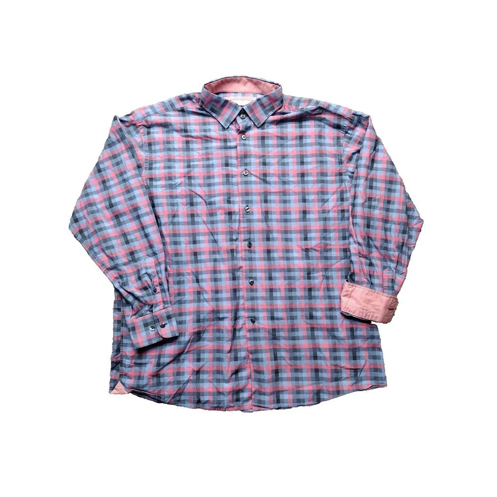 VTG Polifroni Milano Italy Dress Shirt Mens XL Red Check Long‎ Sleeve Flip Cuff